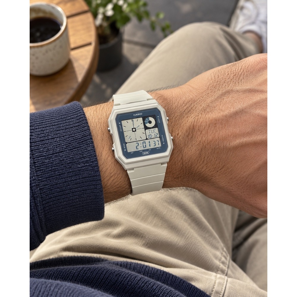 Casio World Time Watch Men Off White Digital Analog LF-20W-8A Sport